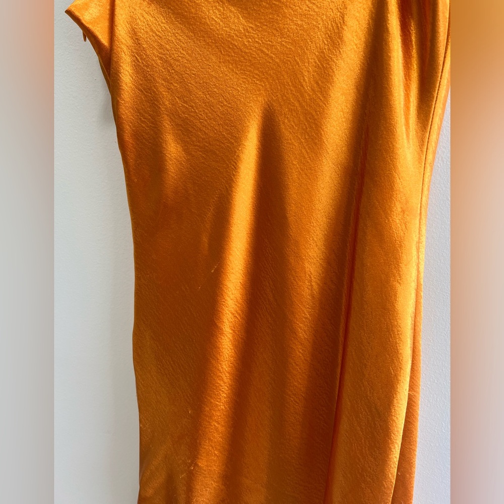 Cinq a Sept Ryder Satin Mini Slip Dress Cowl Neck Knotted Tie Orange Bronze, 6 - Picture 10 of 16
